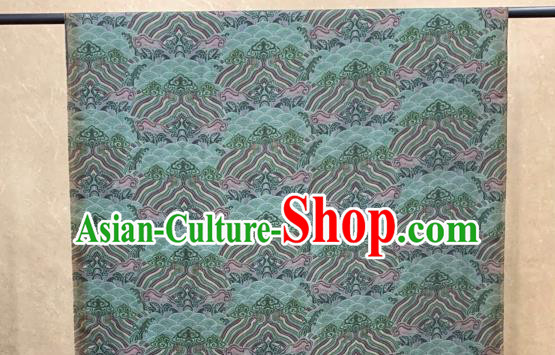 Chinese Traditional Wave Design Pattern Green Silk Fabric Cheongsam Gambiered Guangdong Gauze Drapery