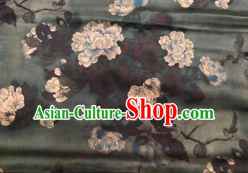 Chinese Traditional Peony Design Pattern Atrovirens Silk Fabric Cheongsam Gambiered Guangdong Gauze Drapery