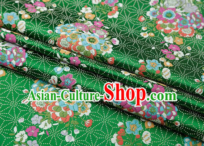 Chinese Traditional Snowflake Flowers Pattern Green Brocade Fabric Cheongsam Satin Tapestry Drapery