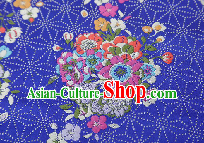 Chinese Traditional Snowflake Flowers Pattern Royalblue Brocade Fabric Cheongsam Satin Tapestry Drapery