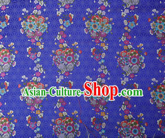 Chinese Traditional Snowflake Flowers Pattern Royalblue Brocade Fabric Cheongsam Satin Tapestry Drapery