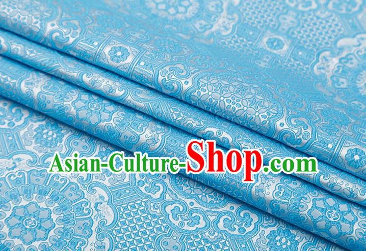 Chinese Traditional Avalokitesvara Pattern Light Blue Brocade Fabric Cheongsam Satin Tapestry Drapery