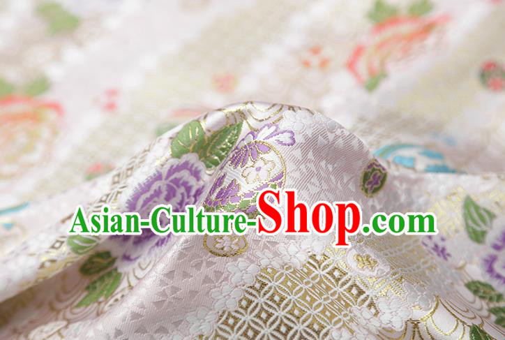 Chinese Traditional Peony Pattern White Brocade Fabric Cheongsam Satin Tapestry Drapery