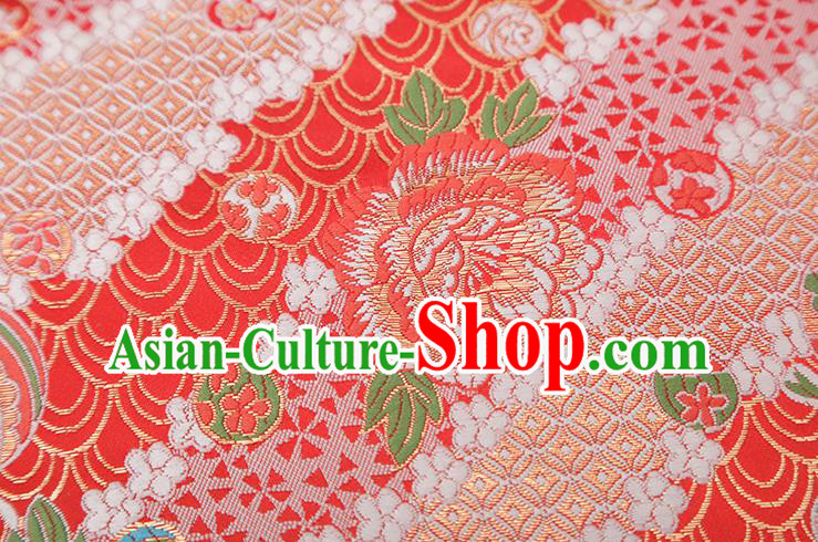 Chinese Traditional Peony Pattern Red Brocade Fabric Cheongsam Satin Tapestry Drapery