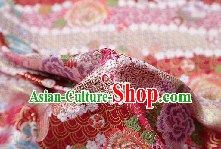 Chinese Traditional Peony Pattern Rosy Brocade Fabric Cheongsam Satin Tapestry Drapery