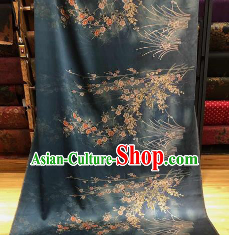 Chinese Traditional Primrose Design Pattern Navy Silk Fabric Cheongsam Gambiered Guangdong Gauze Drapery