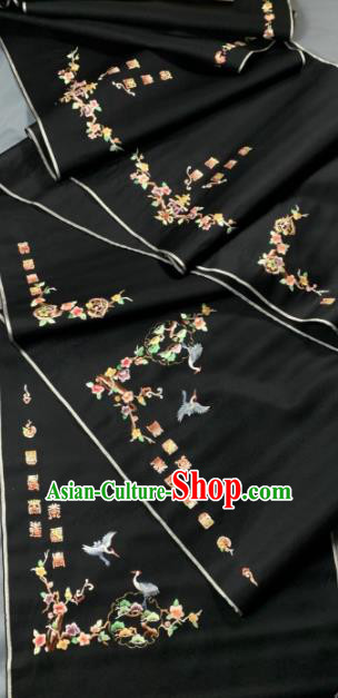 Chinese Classical Embroidered Crane Pattern Design Black Silk Fabric Asian Traditional Hanfu Brocade Material