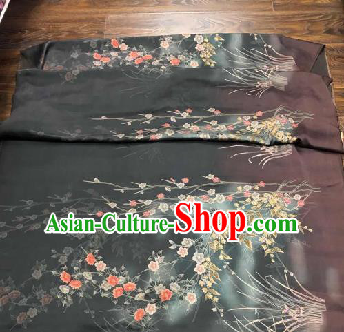Chinese Traditional Primrose Design Pattern Black Silk Fabric Cheongsam Gambiered Guangdong Gauze Drapery