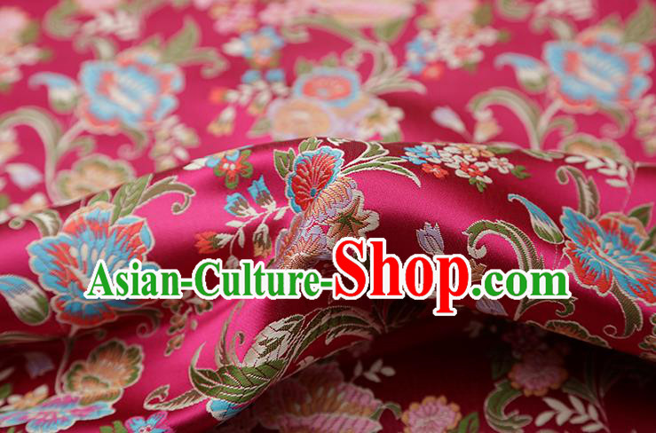 Chinese Traditional Phalaenopsis Pattern Rosy Brocade Fabric Cheongsam Satin Tapestry Drapery