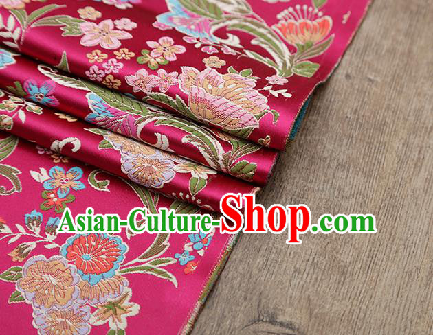 Chinese Traditional Phalaenopsis Pattern Rosy Brocade Fabric Cheongsam Satin Tapestry Drapery