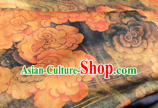 Chinese Traditional Cloud Design Pattern Black Silk Fabric Cheongsam Gambiered Guangdong Gauze Drapery