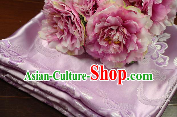 Chinese Traditional Roses Pattern Design Lilac Brocade Fabric Hanfu Dress Satin Drapery