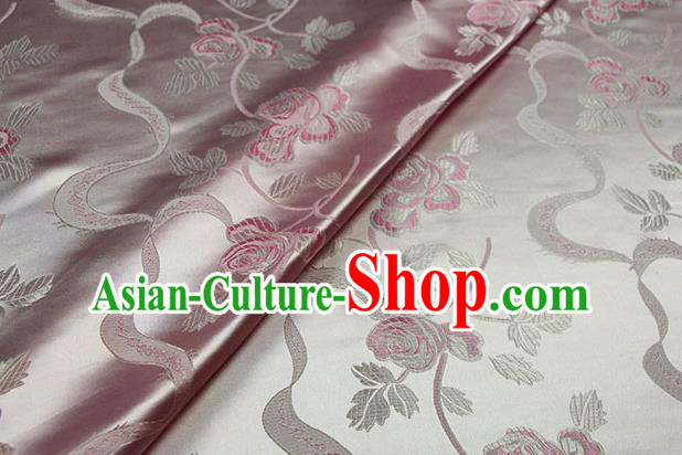 Chinese Traditional Roses Pattern Design Pink Brocade Fabric Hanfu Dress Satin Drapery