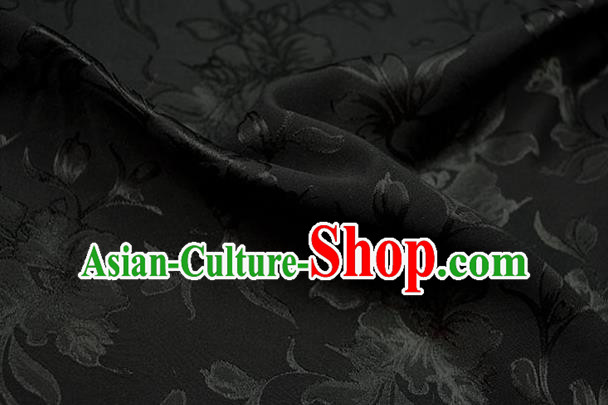 Chinese Traditional Magnolia Pattern Design Black Brocade Fabric Hanfu Dress Satin Drapery