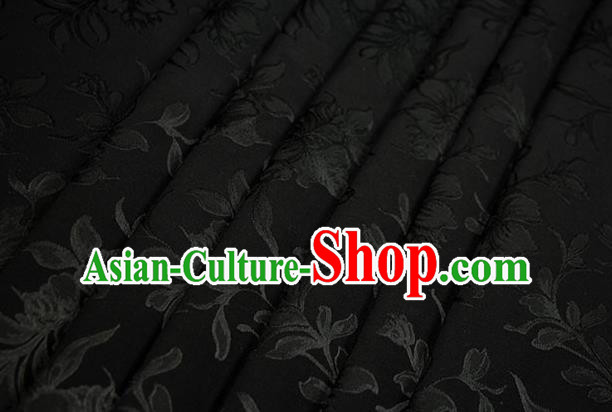 Chinese Traditional Magnolia Pattern Design Black Brocade Fabric Hanfu Dress Satin Drapery