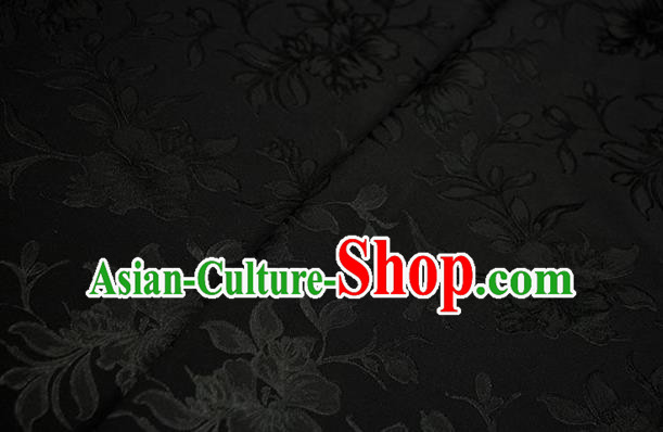 Chinese Traditional Magnolia Pattern Design Black Brocade Fabric Hanfu Dress Satin Drapery