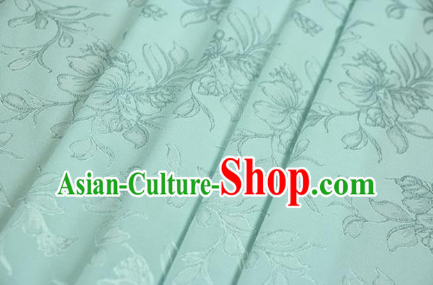 Chinese Traditional Magnolia Pattern Design Green Brocade Fabric Hanfu Dress Satin Drapery