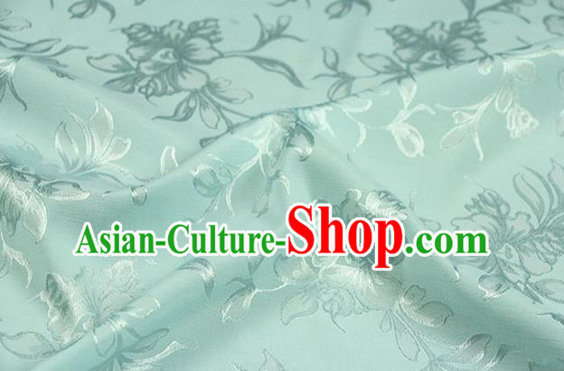 Chinese Traditional Magnolia Pattern Design Green Brocade Fabric Hanfu Dress Satin Drapery