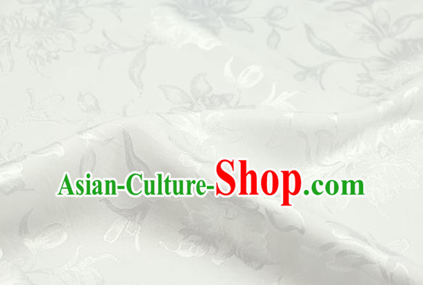 Chinese Traditional Magnolia Pattern Design White Brocade Fabric Hanfu Dress Satin Drapery