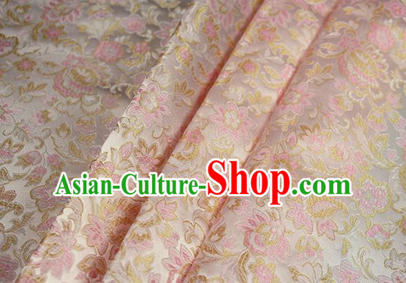 Chinese Traditional Flowers Pattern Design Pink Brocade Fabric Hanfu Dress Satin Drapery
