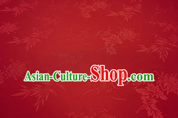 Chinese Traditional Plum Orchid Bamboo Chrysanthemum Pattern Design Red Brocade Fabric Hanfu Dress Satin Drapery