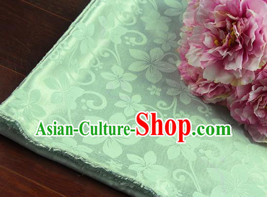 Chinese Traditional Peach Flowers Pattern Design Green Brocade Fabric Hanfu Dress Satin Drapery