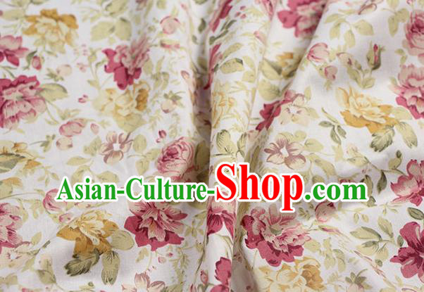 Chinese Traditional Red Camellia Pattern Design Brocade Fabric Hanfu Dress Satin Drapery