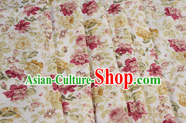 Chinese Traditional Red Camellia Pattern Design Brocade Fabric Hanfu Dress Satin Drapery