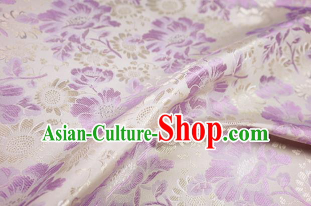 Chinese Traditional Purple Daisy Pattern Design Brocade Fabric Hanfu Dress Satin Drapery