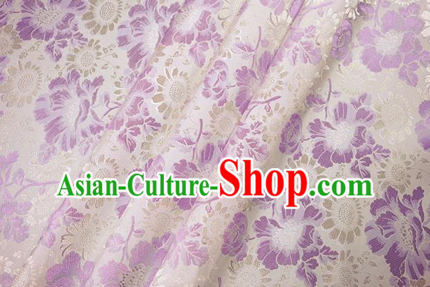 Chinese Traditional Purple Daisy Pattern Design Brocade Fabric Hanfu Dress Satin Drapery