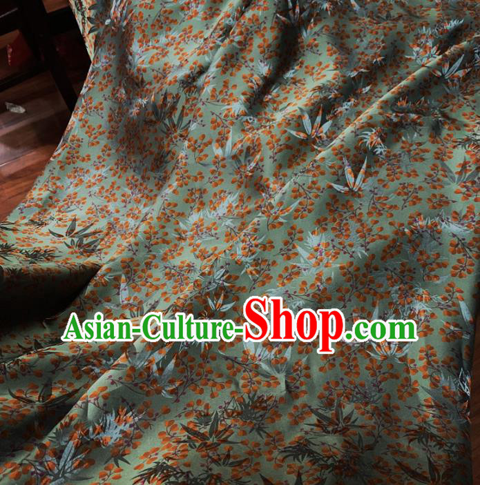 Chinese Traditional Bamboo Leaf Design Pattern Green Silk Fabric Cheongsam Mulberry Silk Drapery