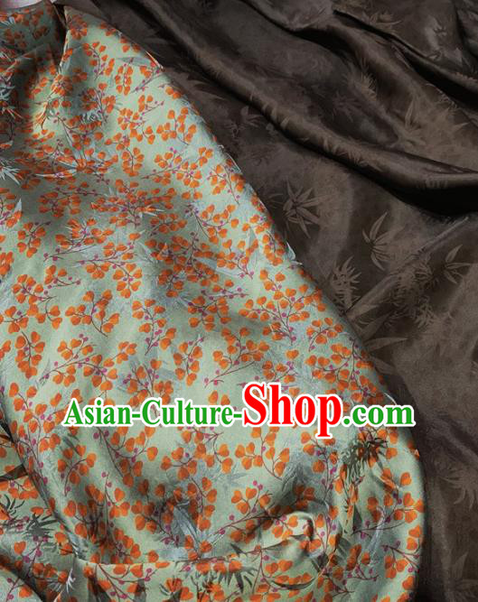 Chinese Traditional Bamboo Leaf Design Pattern Green Silk Fabric Cheongsam Mulberry Silk Drapery