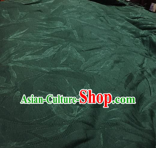 Chinese Traditional Leaf Design Pattern Deep Green Silk Fabric Cheongsam Mulberry Silk Drapery