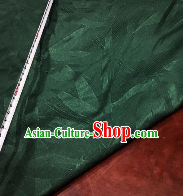 Chinese Traditional Leaf Design Pattern Deep Green Silk Fabric Cheongsam Mulberry Silk Drapery