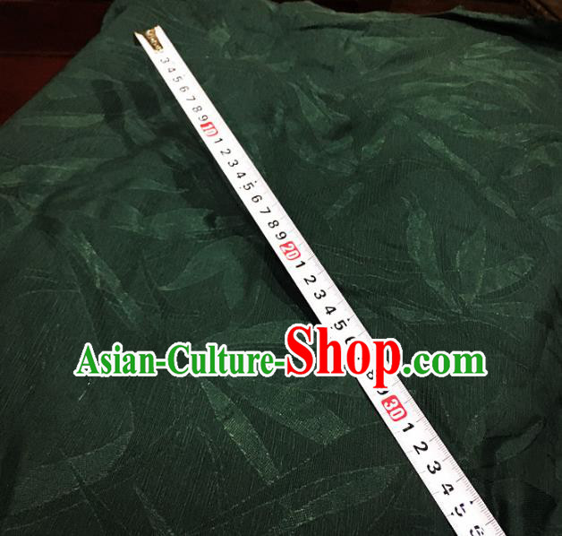 Chinese Traditional Leaf Design Pattern Deep Green Silk Fabric Cheongsam Mulberry Silk Drapery