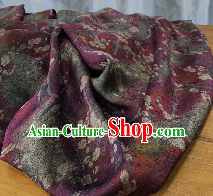 Chinese Traditional Plum Blossom Design Pattern Purple Silk Fabric Cheongsam Mulberry Silk Drapery