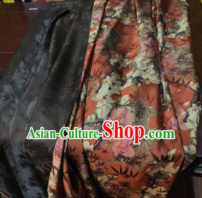 Chinese Traditional Mangnolia Design Pattern Red Silk Fabric Cheongsam Mulberry Silk Drapery