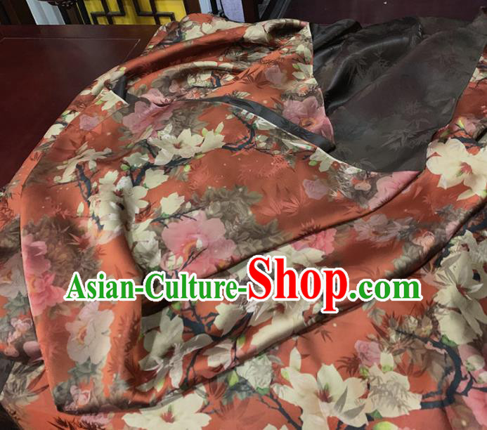 Chinese Traditional Mangnolia Design Pattern Red Silk Fabric Cheongsam Mulberry Silk Drapery
