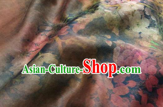 Chinese Traditional Pear Flowers Design Pattern Brown Silk Fabric Cheongsam Gambiered Guangdong Gauze Drapery