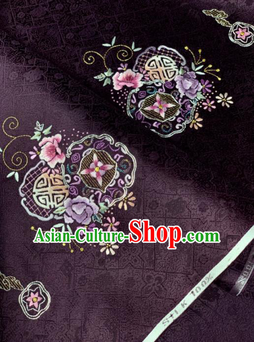 Chinese Classical Embroidered Peony Pattern Design Wine Red Silk Fabric Asian Traditional Hanfu Brocade Material