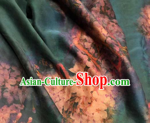 Chinese Traditional Pear Flowers Design Pattern Deep Green Silk Fabric Cheongsam Gambiered Guangdong Gauze Drapery