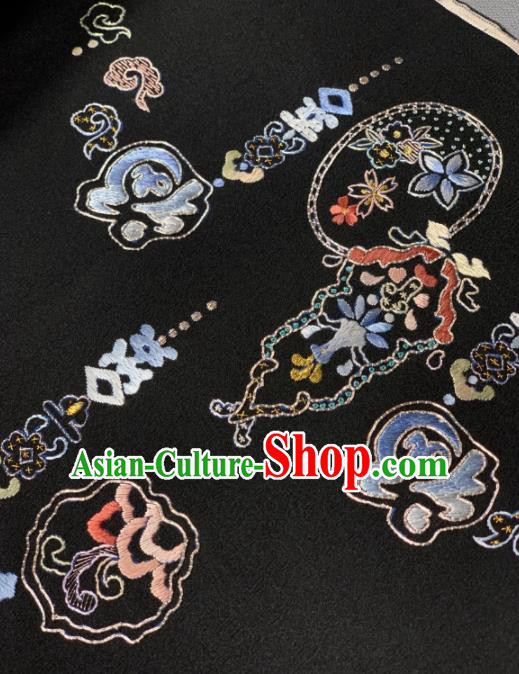 Chinese Classical Embroidered Pattern Design Black Silk Fabric Asian Traditional Hanfu Brocade Material