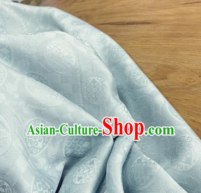 Chinese Traditional Round Design Pattern Light Blue Silk Fabric Cheongsam Mulberry Silk Drapery