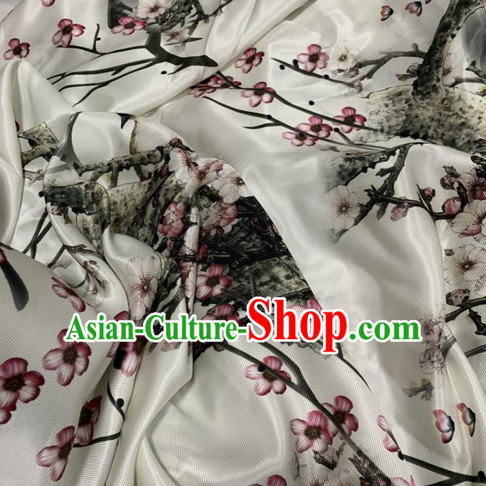 Chinese Traditional Plum Blossom Design Pattern White Silk Fabric Cheongsam Mulberry Silk Drapery