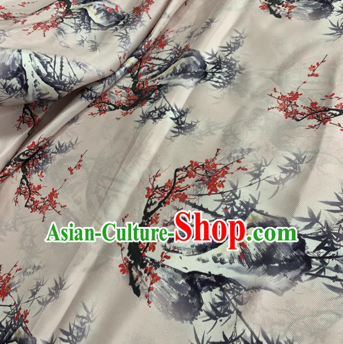 Chinese Traditional Plum Bamboo Design Pattern White Silk Fabric Cheongsam Mulberry Silk Drapery