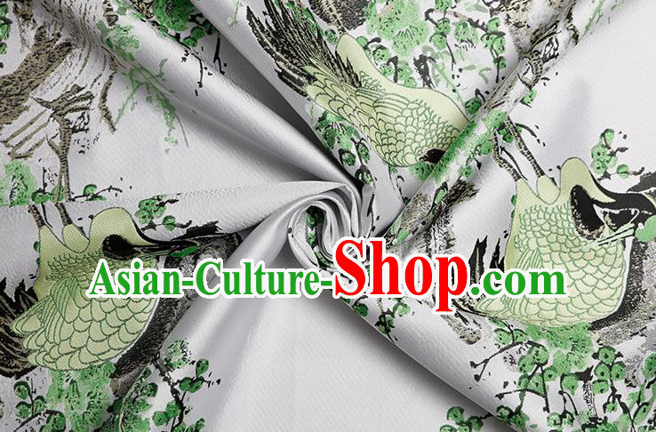 Chinese Traditional Green Plum Crane Pattern Brocade Fabric Cheongsam Tapestry Drapery