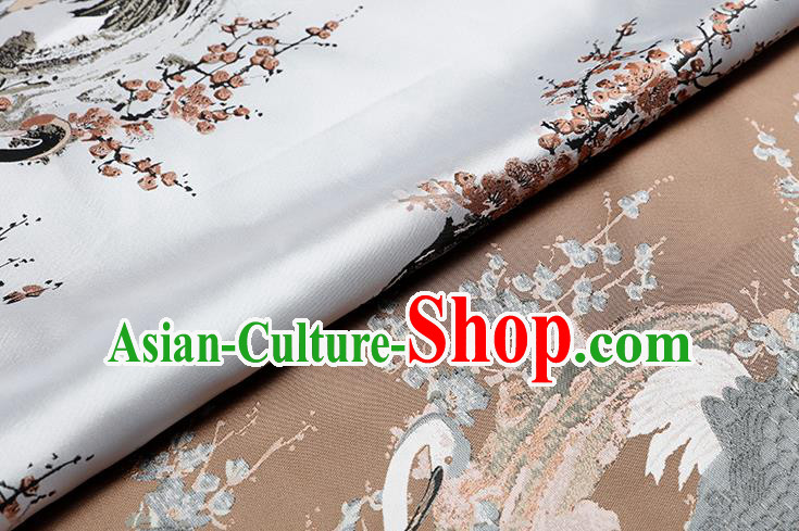 Chinese Traditional Orange Plum Crane Pattern Brocade Fabric Cheongsam Tapestry Drapery