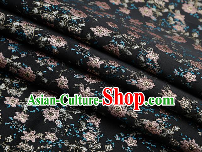 Chinese Traditional Jacquard Flowers Pattern Black Brocade Fabric Cheongsam Tapestry Drapery