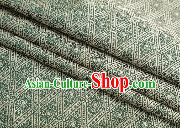 Chinese Traditional Jacquard Rhombus Pattern Green Brocade Fabric Cheongsam Tapestry Drapery