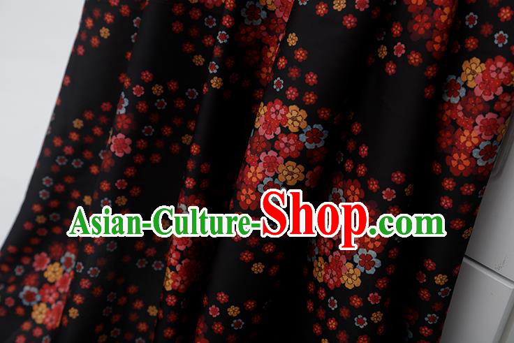 Chinese Traditional Flowers Design Pattern Black Silk Fabric Cheongsam Mulberry Silk Drapery